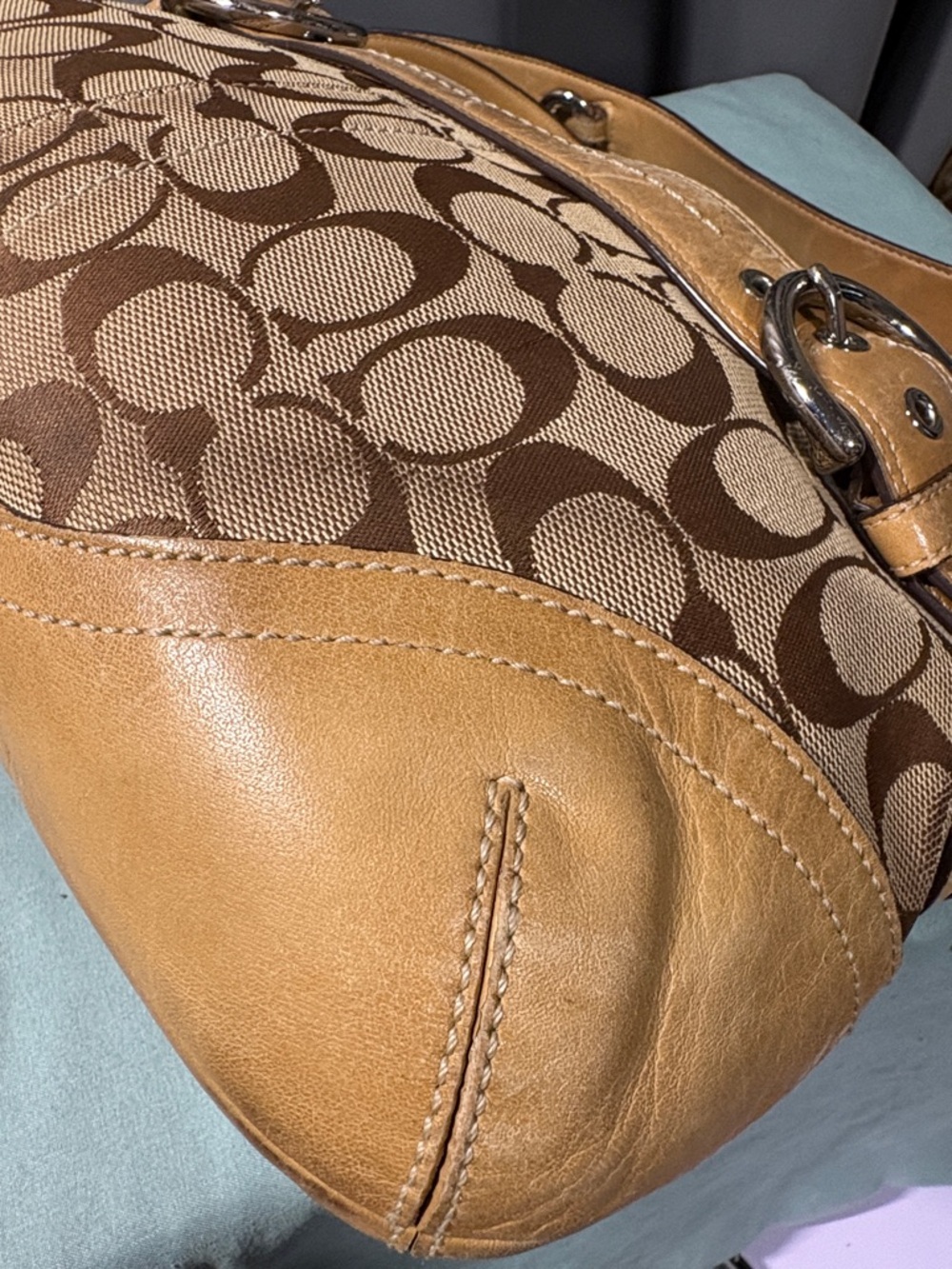 Coach Soho Signature Khaki Brown Buckle Hobo Shoulder Bag J05K-7077 - Picture 11 of 13